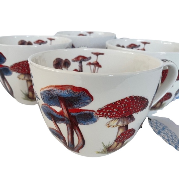 Mushroom Coffee Mugs Tea Cups Bluebird and Willow Bone China 4-pc - Picture 3 of 16